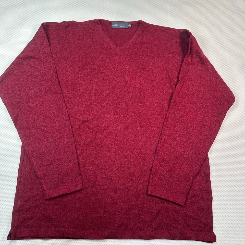 Cortefiel V-Neck Sweater Mens XL Burgundy Excellent Merino‎ Wool Blend Pullover